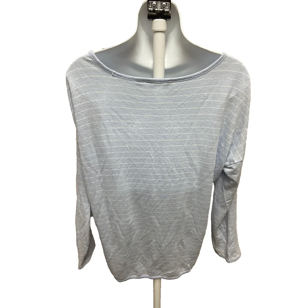 Athleta Womens Linen Shirt Size Large Blue Striped Blouse Casual Top Long Sleeve - Picture 2 of 13